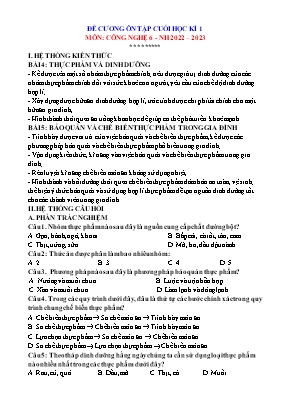 Đề cương ôn tập cuối học kì 1 Công nghệ Lớp 6 - Năm học 2022-2023